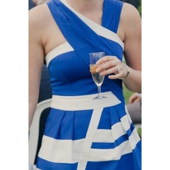 Reiss Raina Asymmetric Blue White Cotton Dress Size US 6 - UK 10 NEW Cocktail - Picture 1 of 15